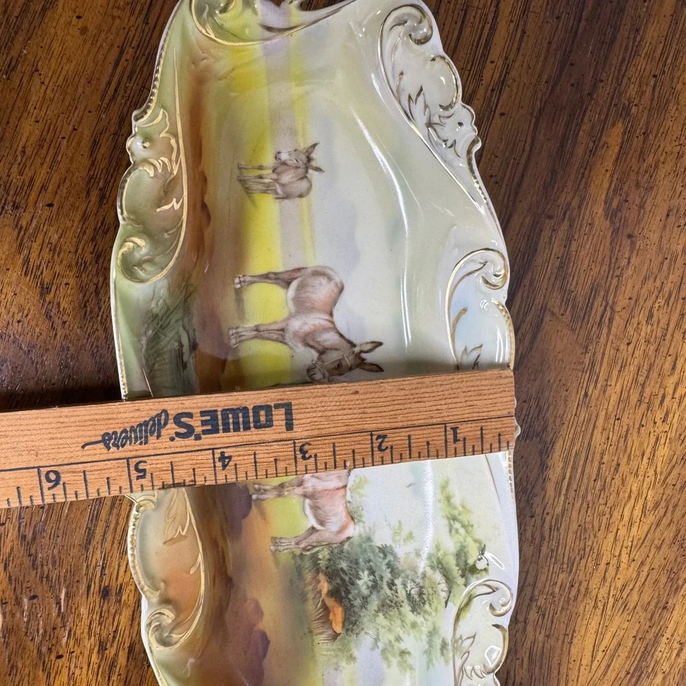 Royal Bayreuth Bavaria Donkey Boy Celery Tray Porcelain Gold Gilt Dish 12.5in